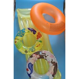 Intex Swim Ring X2- 20 inch, (1) Orange ring 30" and a yelllow 64" mat (raft)